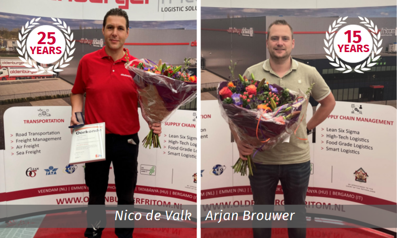 Nico de Valk celebrates his 25th work anniversary and Arjan Brouwer his 15th work anniversary at Oldenburger|Fritom.